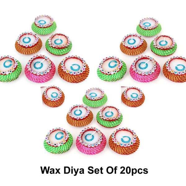 KSI 20 Pieces Eco Friendly Multicolor Wax Diyas for Diwali or Navratri (Durga) Puja | Home or Office Decoration by Handmade Mitti ke Designer & Colorful Diyas which represent our Indian Culture (No any Oil/Ghee required) Candle  (Multicolor, Pack of 20)