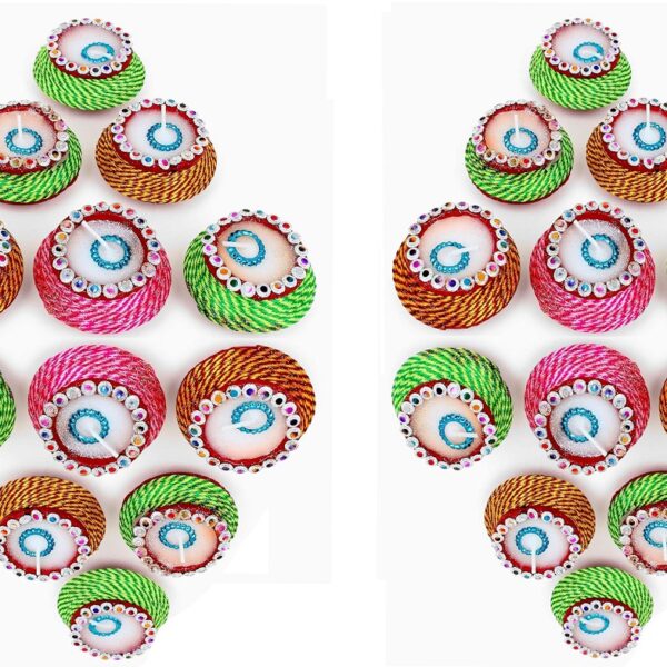 KSI 24 Pieces Eco Friendly Multicolor Wax Diyas for Diwali or Navratri (Durga) Puja | Home or Office Decoration by Handmade Mitti ke Designer & Colorful Diyas which represent our Indian Culture (No any Oil/Ghee required) Candle  (Multicolor, Pack of 24)