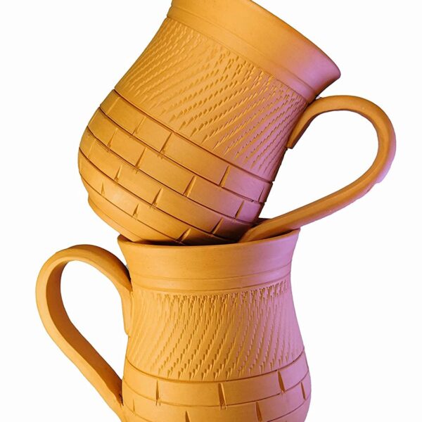 KSI Handcrafted Mitti Clay Cup, Mug, Natural Handmade Earthen Clay Kulhad, Kullar, Chai ke Cup Set of 2 (Long Cup)