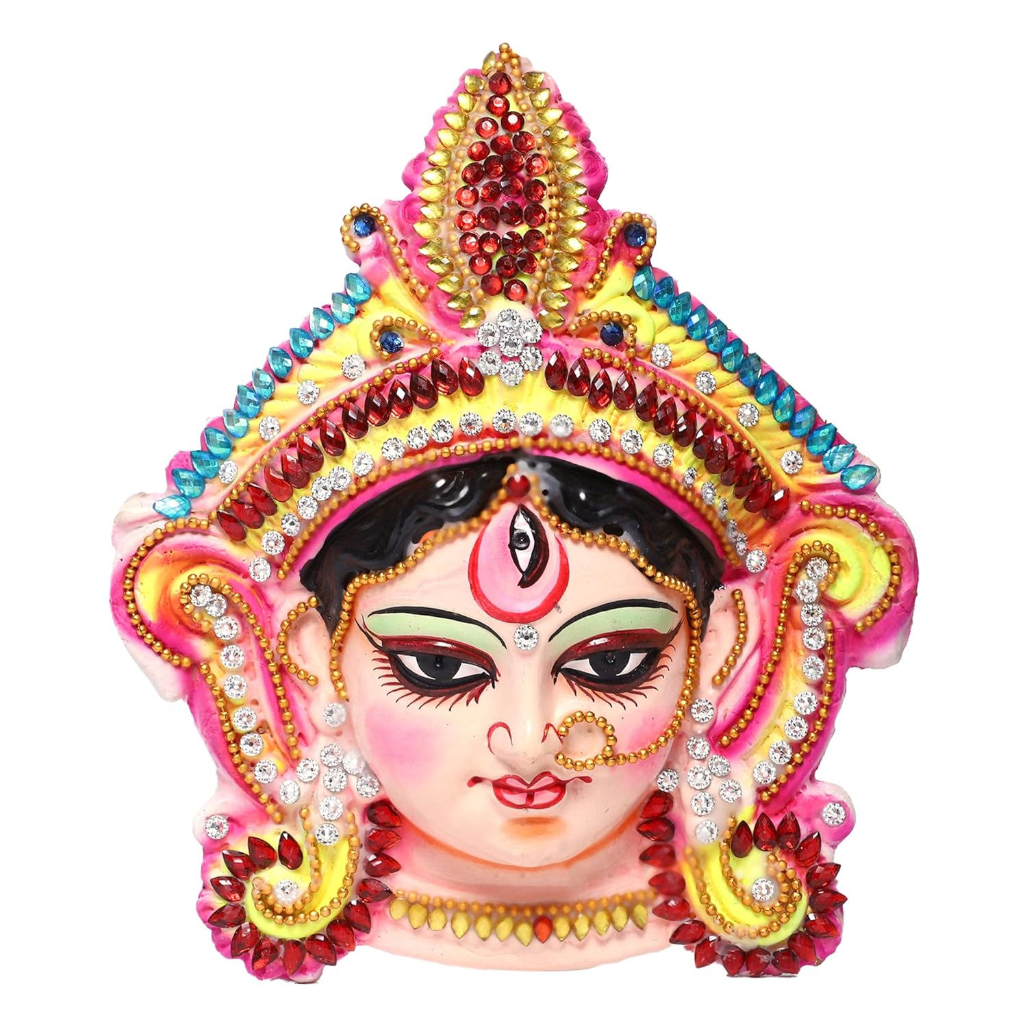 81Q-jzVDJuL._SL1500_.jpg KSI Handmade Terracotta Clay Wall Hanging Nazar Battu Evil Eye Protector & God Figurines Sculptures for Home Entrance Office Temple and Shop (Durga Maa) W16 x H19 - Image 1