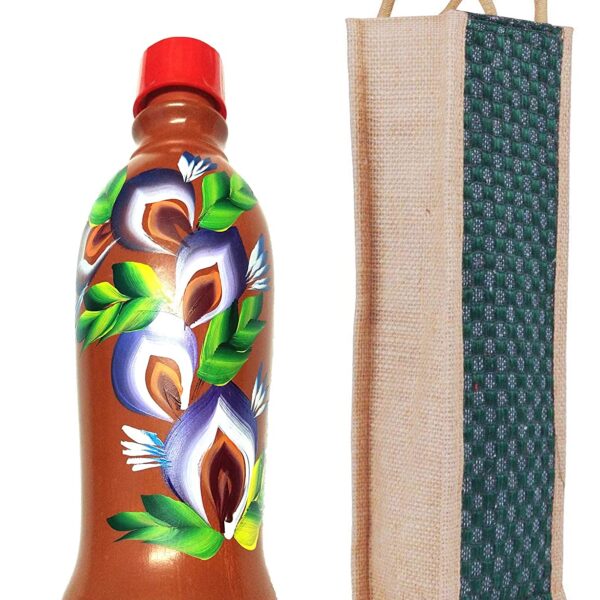 KSI Organic Traditional Clay Mud Earthen Pot for Drinking Water Bottle with Jute Bag, (Set of 1, Brown) 1.4 Litres