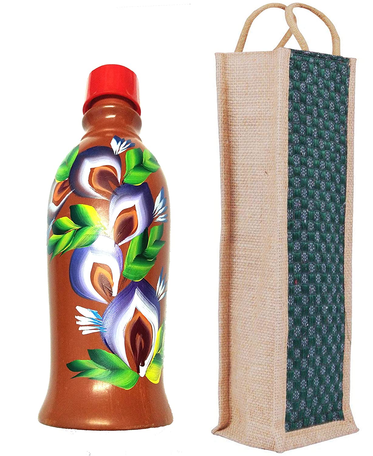 91JnU1G8RTL._SL1500_.jpg KSI Organic Traditional Clay Mud Earthen Pot for Drinking Water Bottle with Jute Bag, (Set of 1, Brown) 1.4 Litres - Image 1