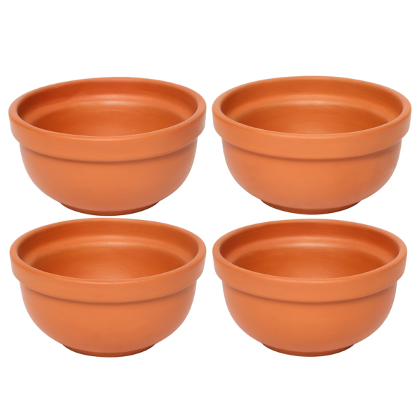 KSI Clay Bowls for Kitchen & Restaurant Terracotta Handmade Clay Bowl for Soup, Dal, Kadhi, Curry set 4