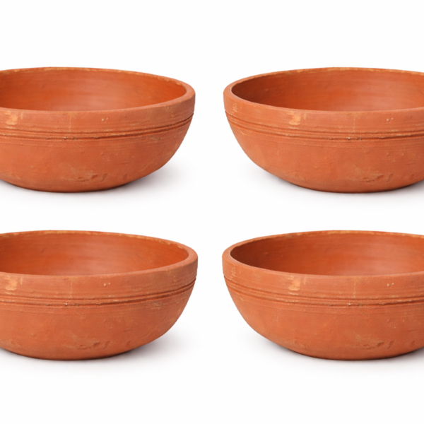 KSI Handmade Terracotta Clay Serving Bowls Katori for Soup, Dal, Kadhi, Curry (250 ML, Pack of 4)