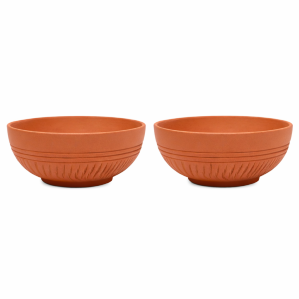 KSI Terracotta Bowl Set 2 Handmade Clay Bowls | Eco-Friendly, Non-Toxic & Biodegradable | Retains Heat & Enhances Taste | Ideal for Indian Dining & Serveware