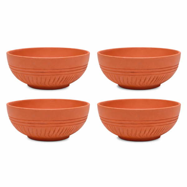 KSI Terracotta Bowl Set 4| Handmade Clay Bowls | Eco-Friendly, Non-Toxic & Biodegradable | Retains Heat & Enhances Taste | Ideal for Indian Dining & Serveware