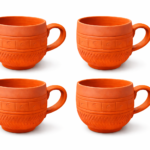 KSI Handmade Terracotta Tea Cup Set with Handle | Natural Clay Kulhad Cups | Eco-Friendly, Non-Toxic & Heat Retaining | Enhances Taste of Tea & Coffee (Set Of 4)