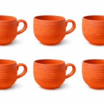 KSI Handmade Terracotta Tea Cup Set with Handle | Natural Clay Kulhad Cups | Eco-Friendly, Non-Toxic & Heat Retaining | Enhances Taste of Tea & Coffee (Set Of 6)