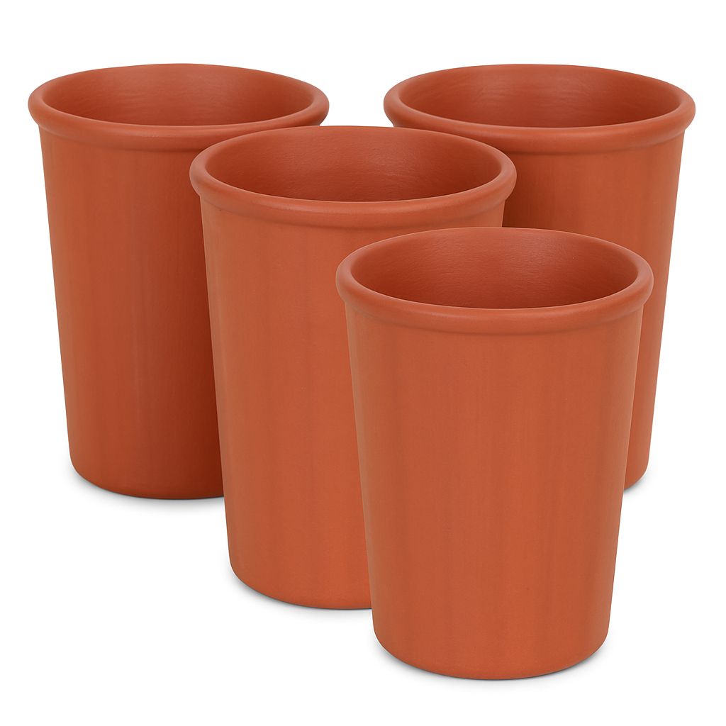 ChatGPT-Image-Nov-30-2025-06_14_42-PM-2.png KSI Handmade Clay Mitti Drinking Glasses – Perfect for Water, Lassi, Tea & Milk – Handcrafted Earthen Tumbler Set of 4 (Brown) - Image 1