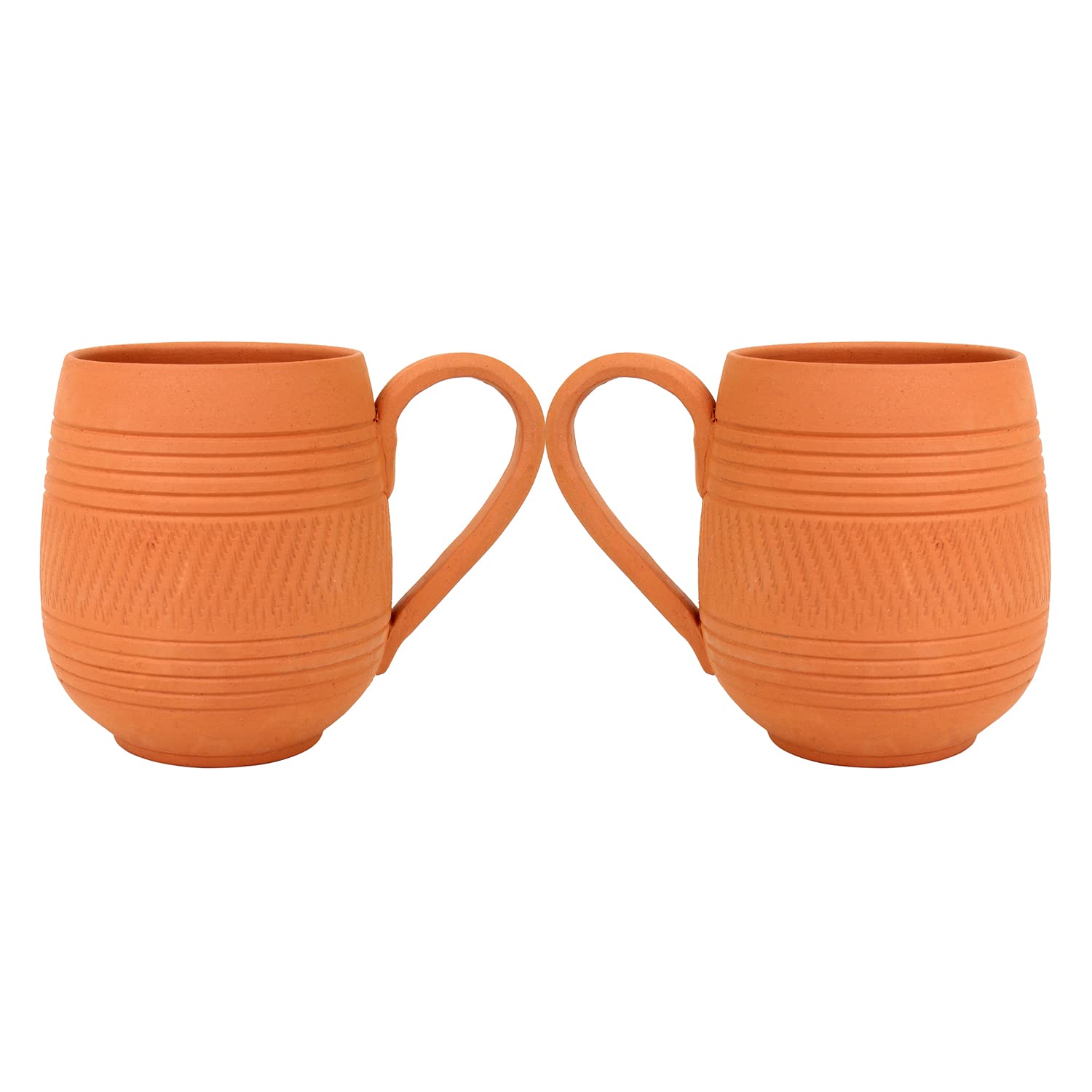 D2-MUG-SET-OF-2-1.jpg KSI Handcrafted Mitti Clay Coffee Tea Cup Traditional Coffee Mug Handmade Earthen Clay Tea Cups Set Chai ke Cup Pack of 2 (Coffee Mug D) 235 ml Each - Image 1