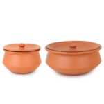 KSI Earthenware Clay Curd Pot Dahi Handi Set of 2 Self Cooling Terracotta Clay Curd Pot Earthenware Pot for Storage 1.5 Liters and 0.5 litres