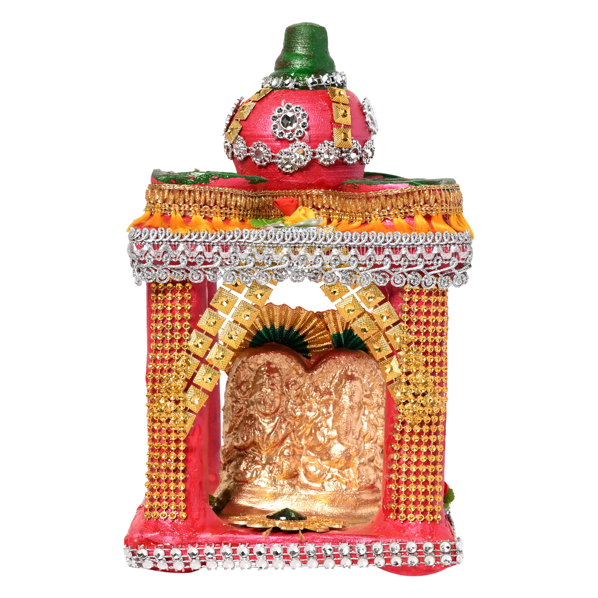 Hatri-Diwali-Temple.jpg KSI Lakshmi Ganesh Diwali Temple Mandir for Diwali Puja with 4 Diya Made of Earthen Clay Lakshmi Ganesh Murti for Diwali Puja, 13 cm x 13 cm x 20 cm (LxWxH) - Image 1