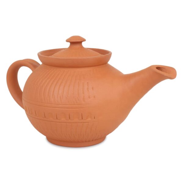 KSI Terracotta Handmade Tea Kettle with Lid Made of Clay for Kitchen Clay Tea Pot Kettle Chai ki Ketli 750 ML, 15 cm (H) x 23 cm (L) x 18 cm (W)