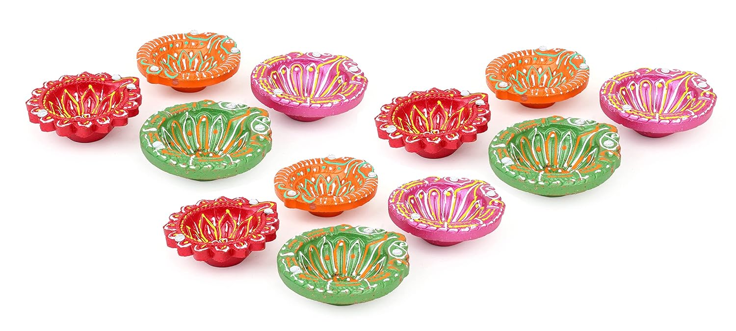 blank-diya-12pcs.jpg Eco Friendly Multicolor Diyas for Diwali Puja & Festivals Home (Pack of 12) Earthenware Table Diya Set - Image 1