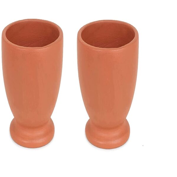 KSI Handcrafted Clay Water Glass Handmade Earthen Clay Drinking Glass (Glass Set of 2) (Big)
