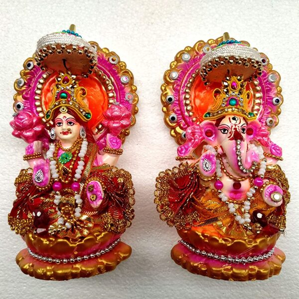 KSI Earthenware Mitti ke Laxmi Ganesh Idol Statue (Multicolour, 14 x 8.8 cm)