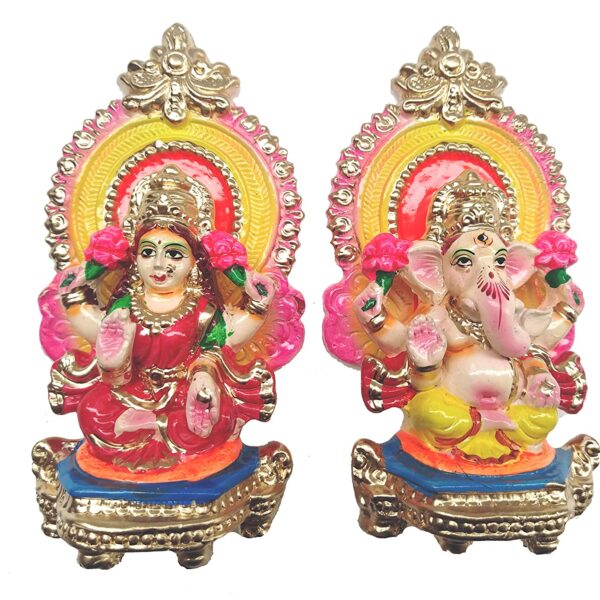 KSI Terracotta Clay Laxmi Ganesh Murti of Clay, Mitti for Diwali Puja Lakshmi Ganesh Idol (Size: 15 cm Height x 9 cm Width),Multicolor