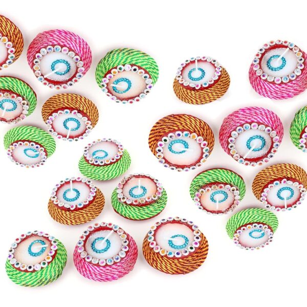 Decorative Clay Matki Wax Diya Candle For Diwali, Festival, Home, Party Decoration, Beautiful Traditional Handpainted Decorative Clay Mitti Wax Diya Deepak Candles Pack Of 20