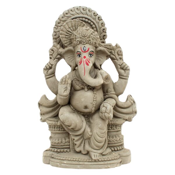 Clay Eco Friendly Ganesha Idol, Ganpati Murti For Home Visarjan, Water Soluble Ganpati Idol 7.5 Inches, Pagdi Ganesh Without Paint, Fantasy, Brown
