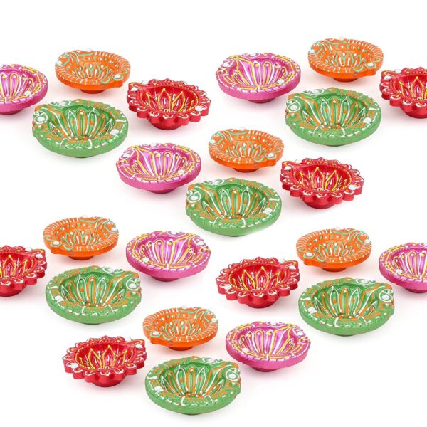 24 Pieces Eco Friendly Multicolor Diyas For Diwali Or Navratri Durga Puja Home Or Office Decoration By Handmade Mitti Ke Designer And Colorful Diyas Which Represent Our Indian Culture