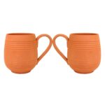 Handmade Organic Clay Coffee Mug set of 2, 225Ml each, Non Toxic Eco Friendly Unglazed Earthen Mugs Natural Minerals Iron Phosphorus Alkaline Heat Retention For Tea Coffee Milk Soup Microwave Safe