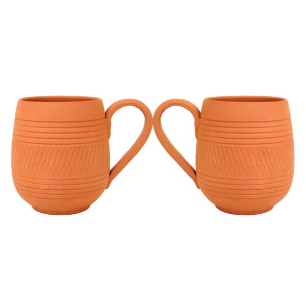 Handmade Organic Clay Coffee Mug set of 2, 225Ml each, Non Toxic Eco Friendly Unglazed Earthen Mugs Natural Minerals Iron Phosphorus Alkaline Heat Retention For Tea Coffee Milk Soup Microwave Safe