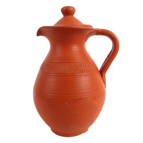 Clay Water Jug 2L Terracotta Water Jug With Lid And Handle Mitti Ka Surahi For Drinking Water Handmade Mud Pot Pitcher Naturally Cools, Purifies And Balances Ph, Ecofriendly And Chemicalfree