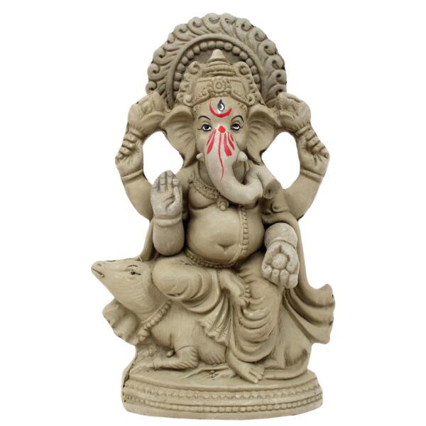 Product Summary: Eco Friendly Ganesha Idol, Ganpati Murti For Home Visarjan, Water Soluble Ganpati Idol 7.5 Inches, Mushak Ganesh Without Paint