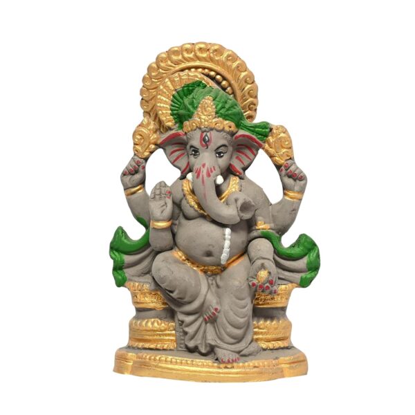 Earthenware Eco Friendly Ganesha Idol, Ganpati Murti For Home Visarjan, Water Soluble Ganpati Idol 7.5 Inches, Pagdi Ganesh Half Paint, Fantasy, Multicolour