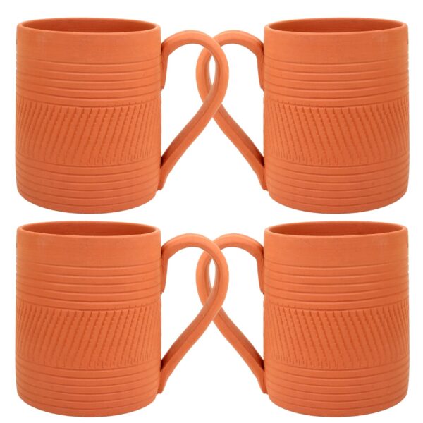 Handcrafted Mitti Clay Coffee Mug Set Of 4, 225Ml Earthen Clay Cups For Tea, Coffee, Milk, Hot Beverages Organic, Nontoxic, Ecofriendly Handmade Mugs