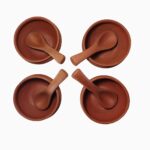 Handmade Terracotta Clay Serving Bowls Katori Spoon For Soup, Dal, Kadhi, Curry 250 Ml, Pack Of 4
