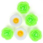 Lotus Flower Shape Water Sensor Floating Glitter Wax Candles Home Decoration Diya Pack Of 6 Green