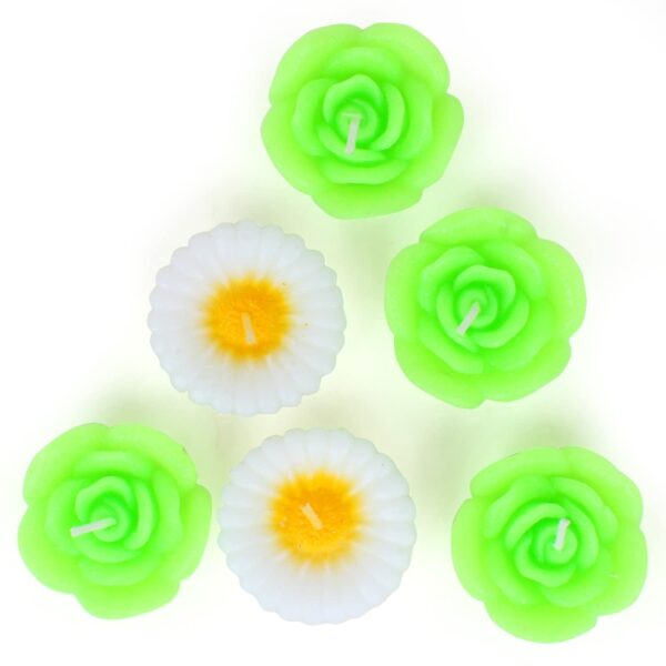 Lotus Flower Shape Water Sensor Floating Glitter Wax Candles Home Decoration Diya Pack Of 6 Green