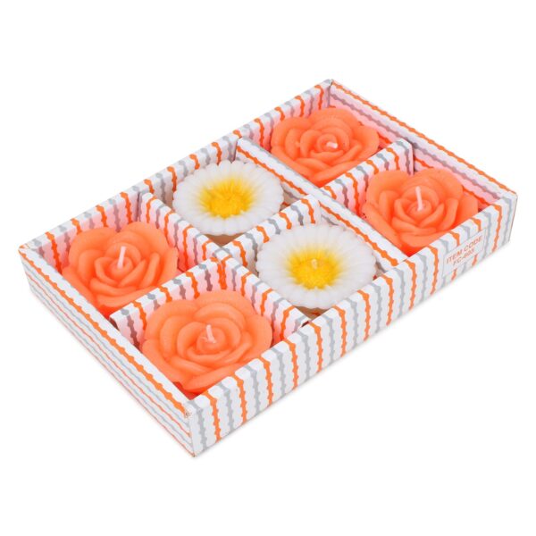 Lotus Flower Shape Water Sensor Floating Glitter Wax Candles Home Decoration Diya Pack Of 6 Orange