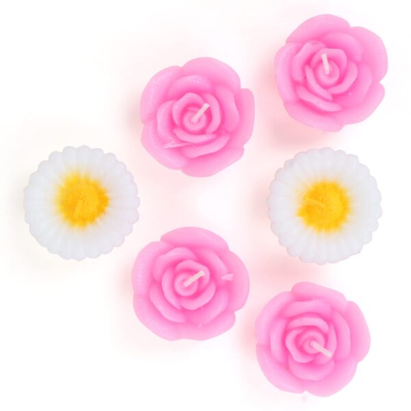 Lotus Flower Shape Water Sensor Floating Glitter Wax Candles Home Decoration Diya Pack Of 6 Pink