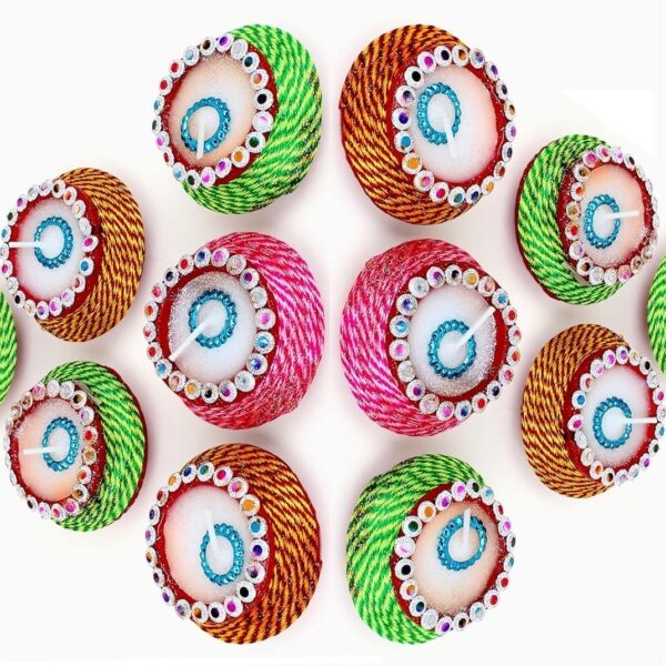 Decorative Clay Matki Wax Diya Candle For Diwali, Festival, Home, Party Decoration, Beautiful Traditional Handpainted Decorative Clay Mitti Wax Diya Deepak Candles Pack Of 12