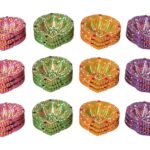 Eco Friendly Multicolor Mix Diyas Candels For Diwali Puja And Festivals Home Office Decoration, Handmade Terracotta Mitti Clay Designer Colorful Diya Colour May Vary Pack Of 36