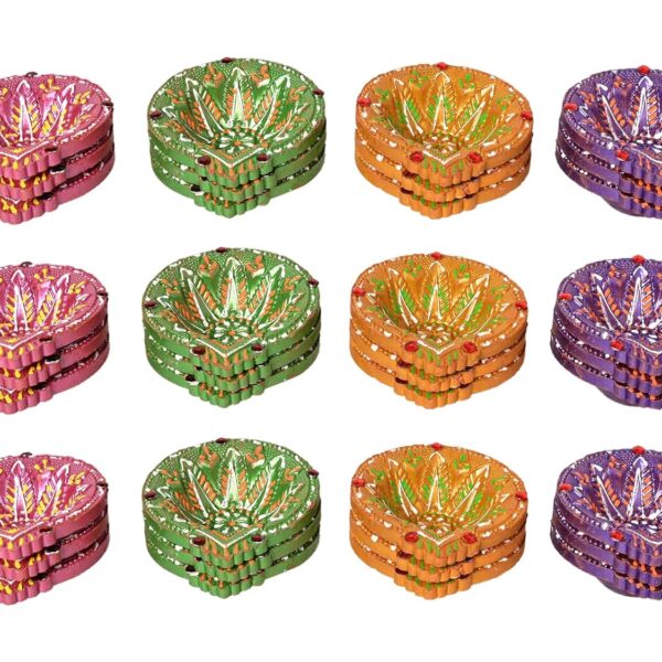 Eco Friendly Multicolor Mix Diyas Candels For Diwali Puja And Festivals Home Office Decoration, Handmade Terracotta Mitti Clay Designer Colorful Diya Colour May Vary Pack Of 36