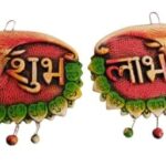 Shubh Labh Terracotta Handmade Door Hanging Wall Hanging Sculptures For Home Decor And Gifts For Housewarming Door Office And Temple Decoration Set, 16 Cm L X 12 Cm W