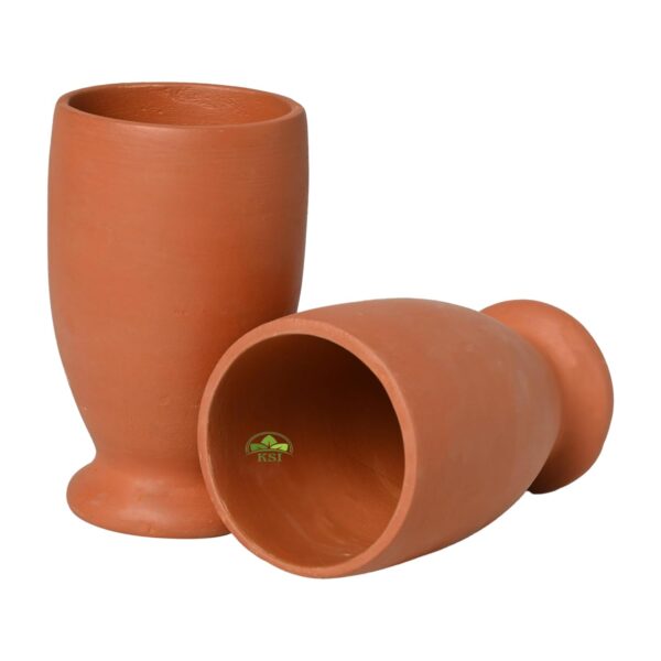 Handcrafted Earthen Clay Water Glass Set Of 2 375Ml Big Mitti Ke Glass For Drinking Water, Lassi, Milk, Coffee