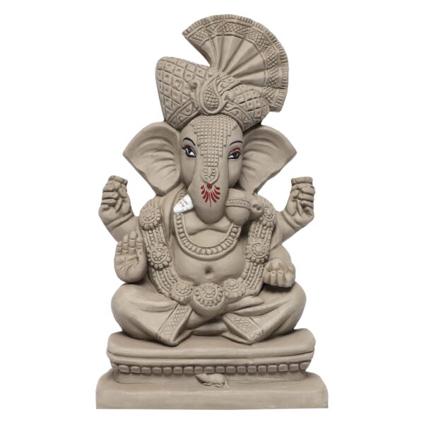 Eco Friendly Ganesha Idol, Ganpati Murti For Home Visarjan, Water Soluble Ganpati Idol 8 Inches, Pagdi Ganesh Without Paint