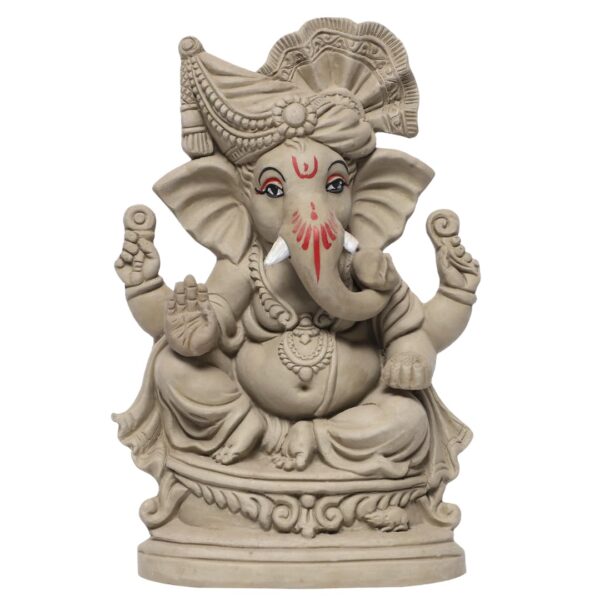 Eco Friendly Ganesha Idol, Ganpati Murti For Home Visarjan, Water Soluble Ganpati Idol 8.6 Inches, Maratha Pagdi Wale Ganesh