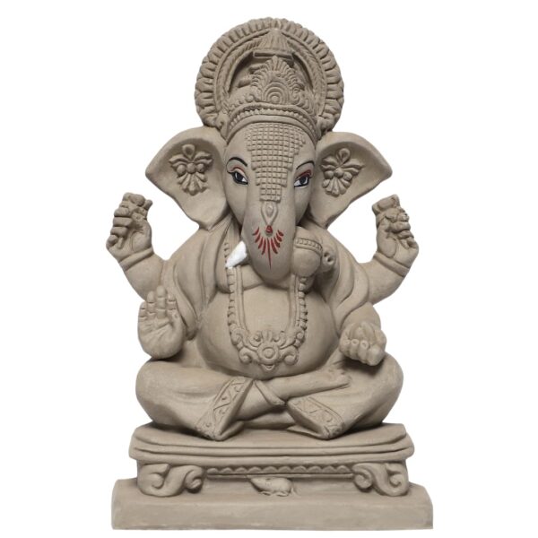 Clay Eco Friendly Ganesha Idol, Ganpati Murti For Home Visarjan, Water Soluble Ganpati Idol 9 Inches, Ekdant Dagdusheth Ganesh Mukut, Beige