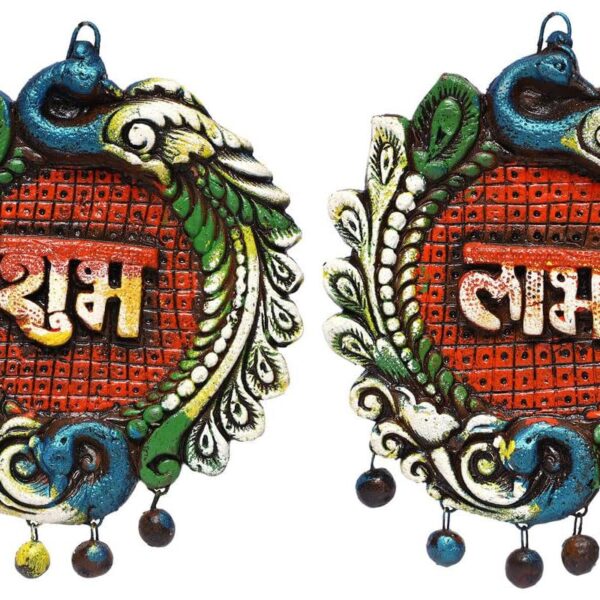 Shubh Labh Wall Hanging Showpiece Terracotta Handmade Door Hanging Wall Hanging Sculptures For Home Decor Artifacts For Door Office And Temple,