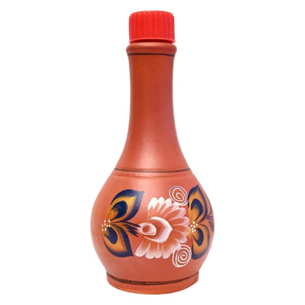 Clay Surahi Water Bottle For Drinking Water Terracotta Self Cooling Bottle Clay Hand Painting Water Bottle For School Office Outings, 1 Litre