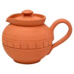 Handmade Terracotta Clay Milk Pot With Lid Ecofriendly Natural Clay Tea Kettle Traditional Milk Jug For Hot Beverages, Tea, Coffee, And More Rustic, Nontoxic Serveware 400 Ml Capacity