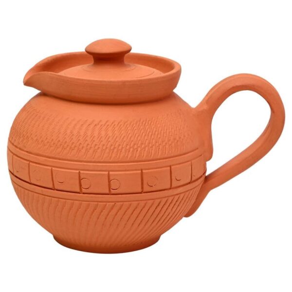 Handmade Terracotta Clay Milk Pot With Lid Ecofriendly Natural Clay Tea Kettle Traditional Milk Jug For Hot Beverages, Tea, Coffee, And More Rustic, Nontoxic Serveware 400 Ml Capacity