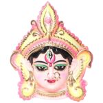 Handmade Wall Hanging Decorated Goddess Maa Durga Face Made Of Clay For Navratri, Durga Puja Sculptures For Home Entrance Office Temple And Shop Durga Ji 15.5 W X 19 H Cm