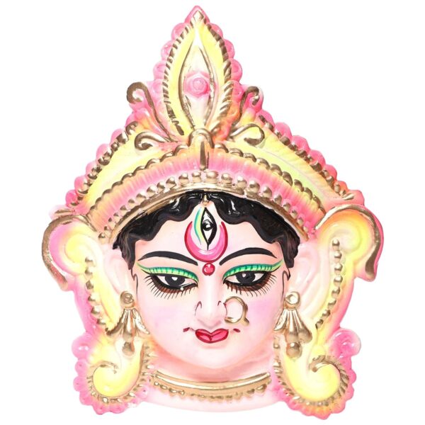 Handmade Wall Hanging Decorated Goddess Maa Durga Face Made Of Clay For Navratri, Durga Puja Sculptures For Home Entrance Office Temple And Shop Durga Ji 15.5 W X 19 H Cm