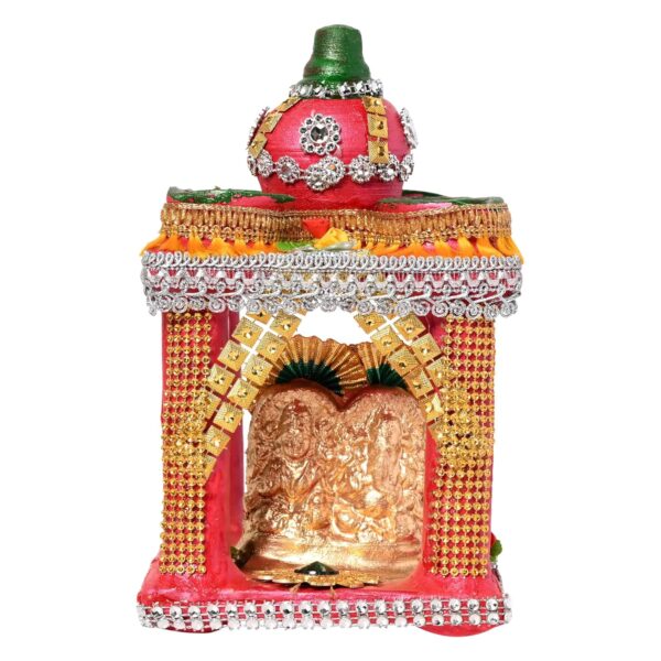 Lakshmi Ganesh Temple For Diwali Puja With 4 Diyas On Top, Made Of Earthen Clay Lakshmi Ganesh Murti For Diwali Puja, 13 Cm X 13 Cm X 20 Cm Lxwxh
